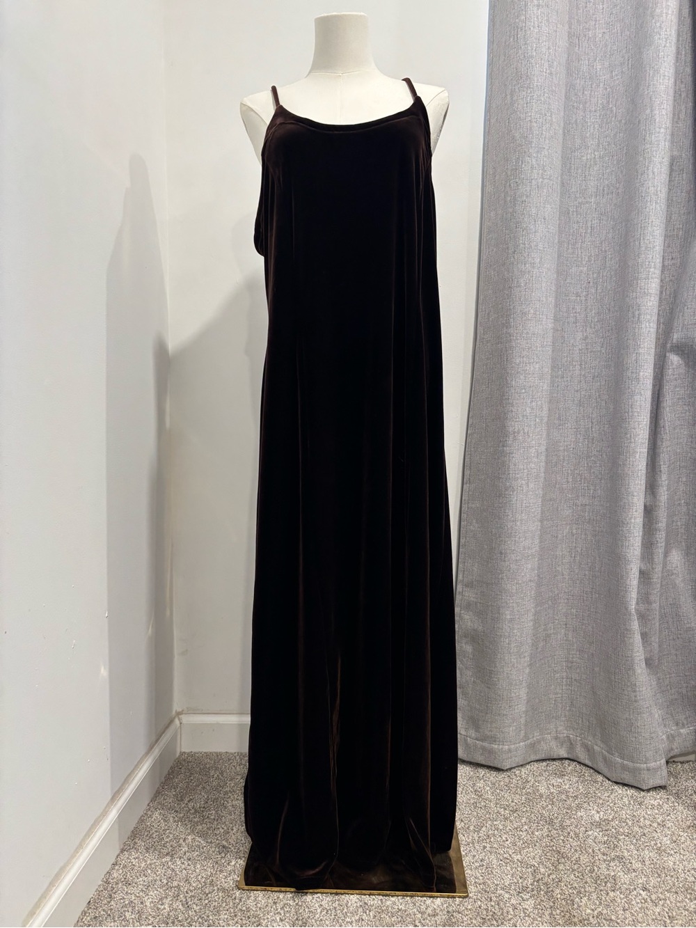 Vintage Studio Ease Brown Velvet Spaghetti Strap Size 16 Floor Length Dress